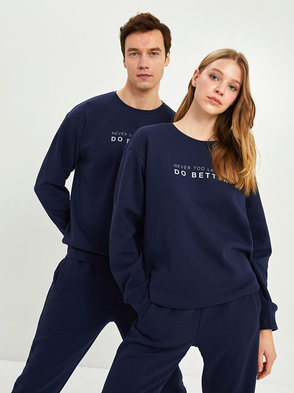 LCWAIKIKI Classic Lacivert Oversize Bisiklet Yaka Uzun Kollu Baskılı Unisex Sweatshirt