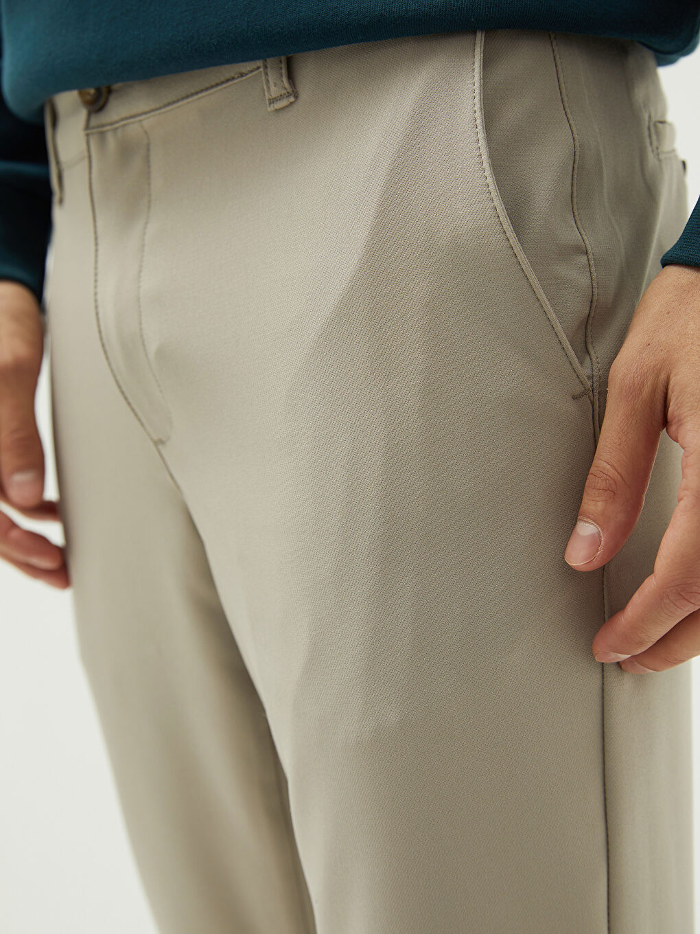 Bej Dar Kalıp Erkek Chino Pantolon-2