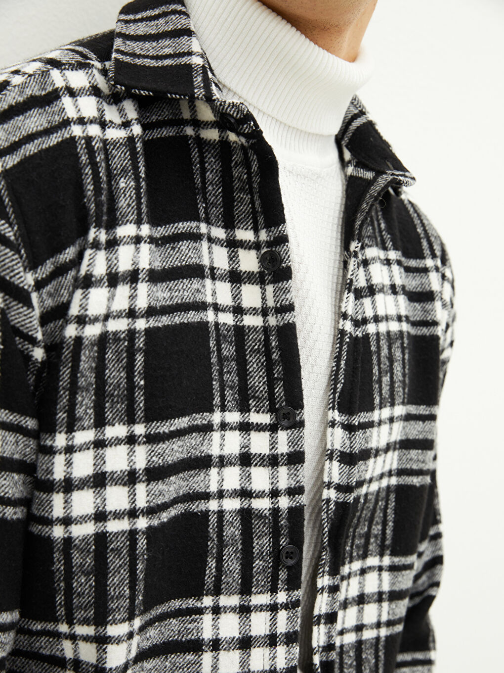 Beyaz Slim Fit Uzun Kollu Ekose Erkek Oduncu Gömlek-3