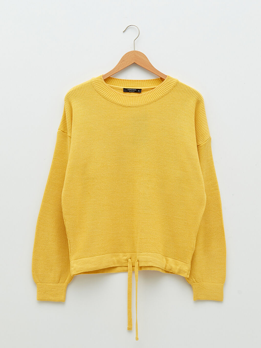 Sarı Bisiklet Yaka Düz Uzun Kollu Kadın Triko Kazak-6