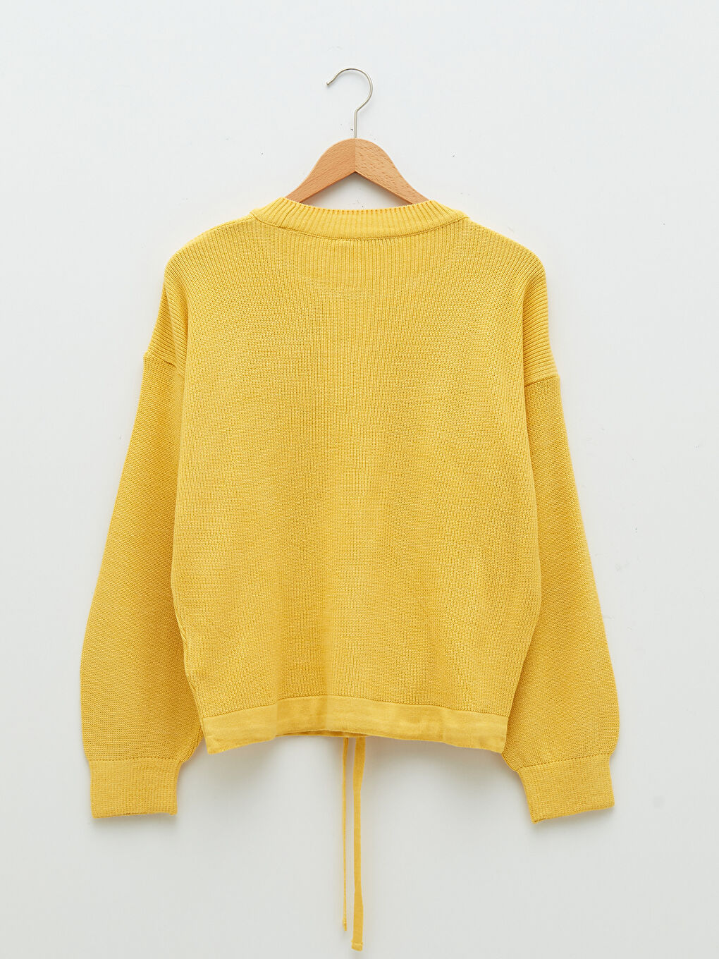 Sarı Bisiklet Yaka Düz Uzun Kollu Kadın Triko Kazak-7