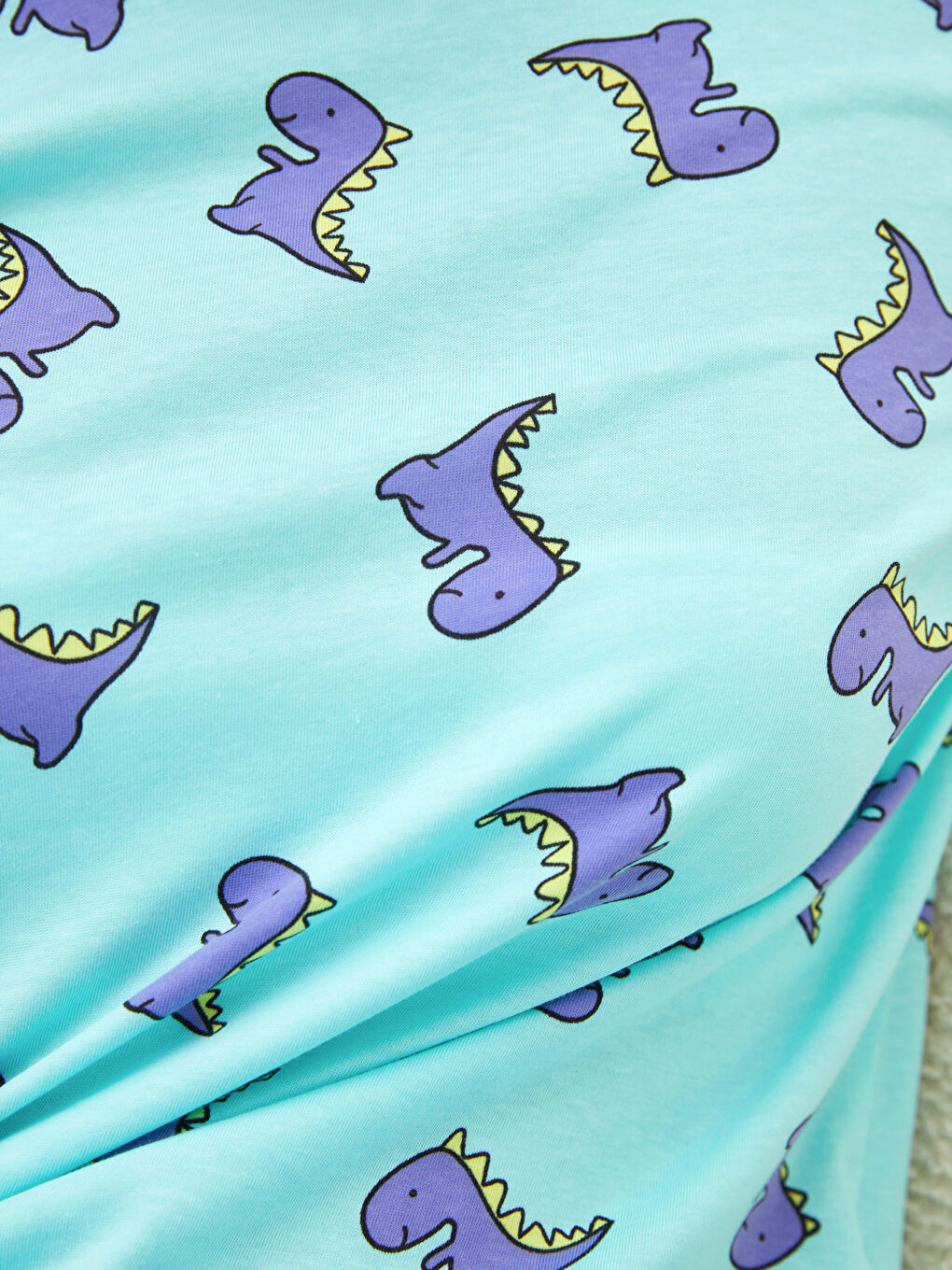 طقم بيجامة قطن كم طويل منقوش بياقة دائرية للسيدات-3