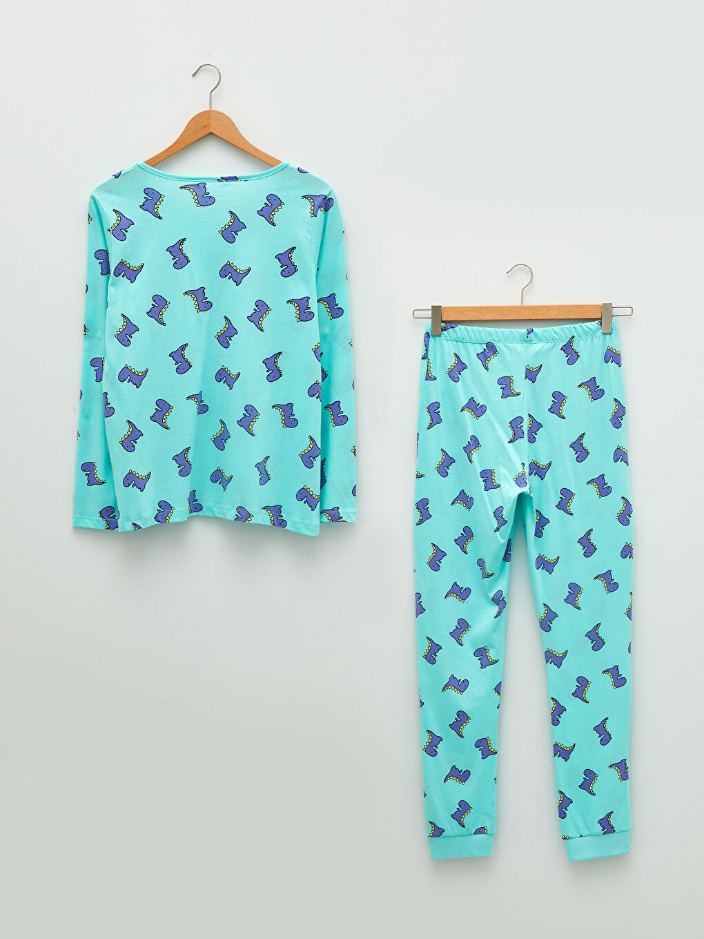 طقم بيجامة قطن كم طويل منقوش بياقة دائرية للسيدات-6