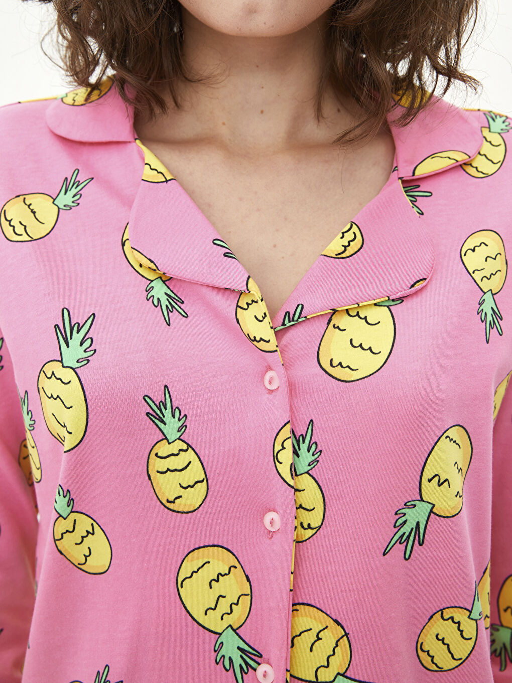Shirt Neck Patterned Long Sleeve Cotton Women's Pajama Set -W1IJ52Z8-LT9