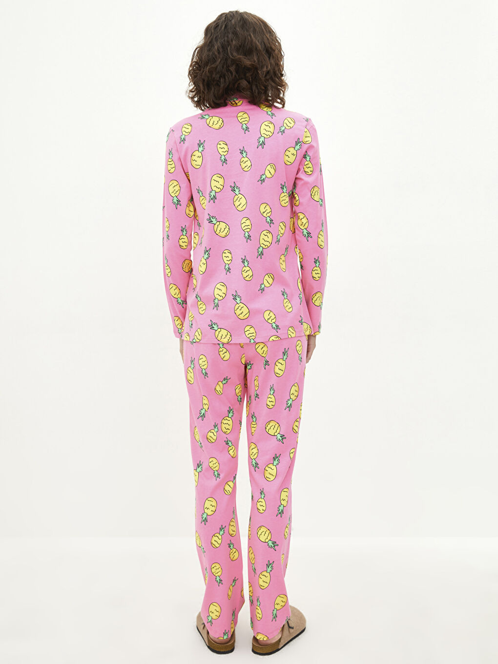 Shirt Neck Patterned Long Sleeve Cotton Women's Pajama Set -W1IJ52Z8-LT9