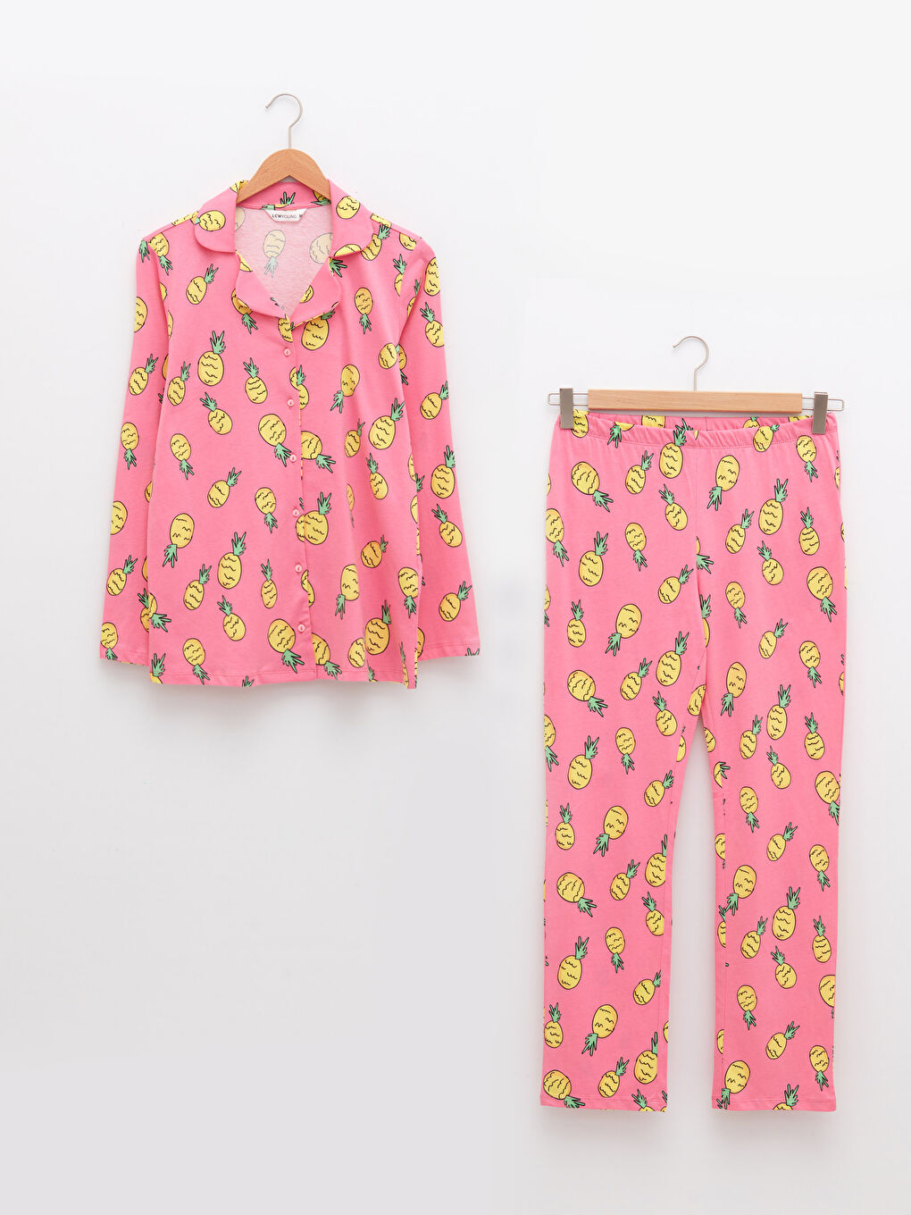 Shirt Neck Patterned Long Sleeve Cotton Women's Pajama Set -W1IJ52Z8-LT9