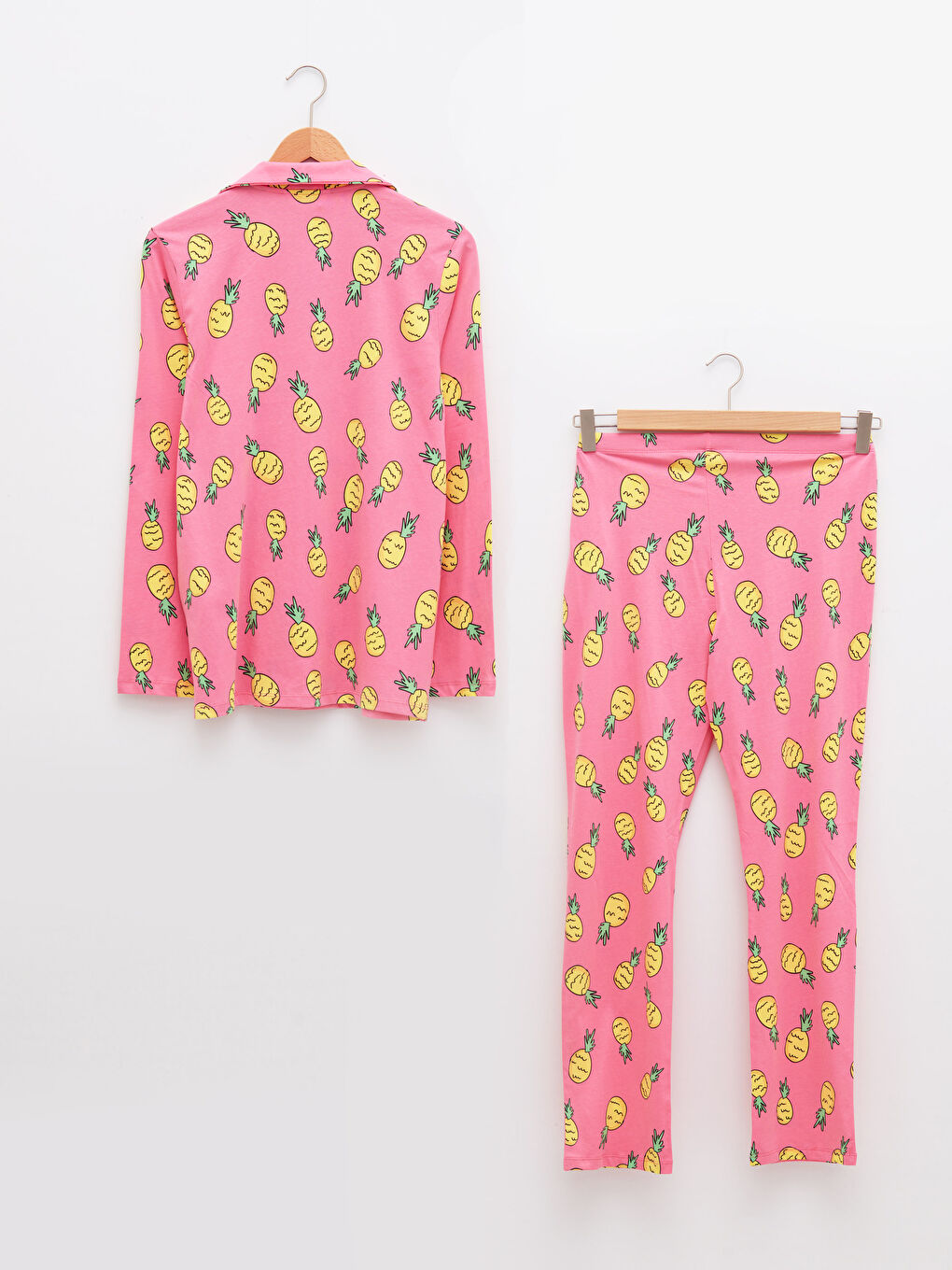 Shirt Neck Patterned Long Sleeve Cotton Women's Pajama Set -W1IJ52Z8-LT9