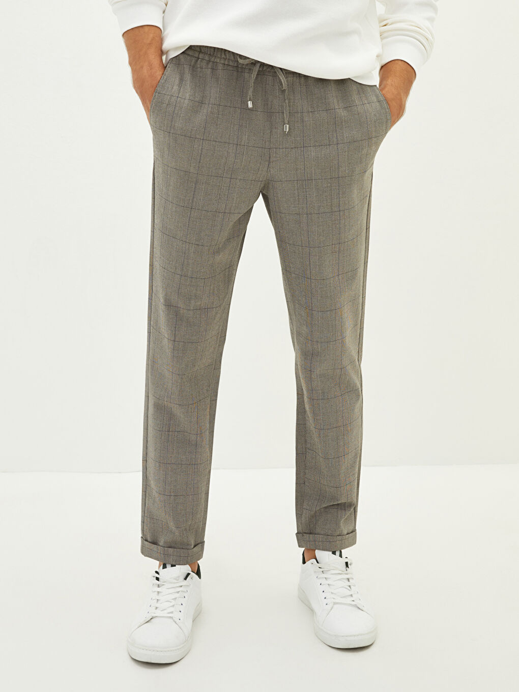 Kahverengi Slim Fit Ekose Erkek Pantolon-3