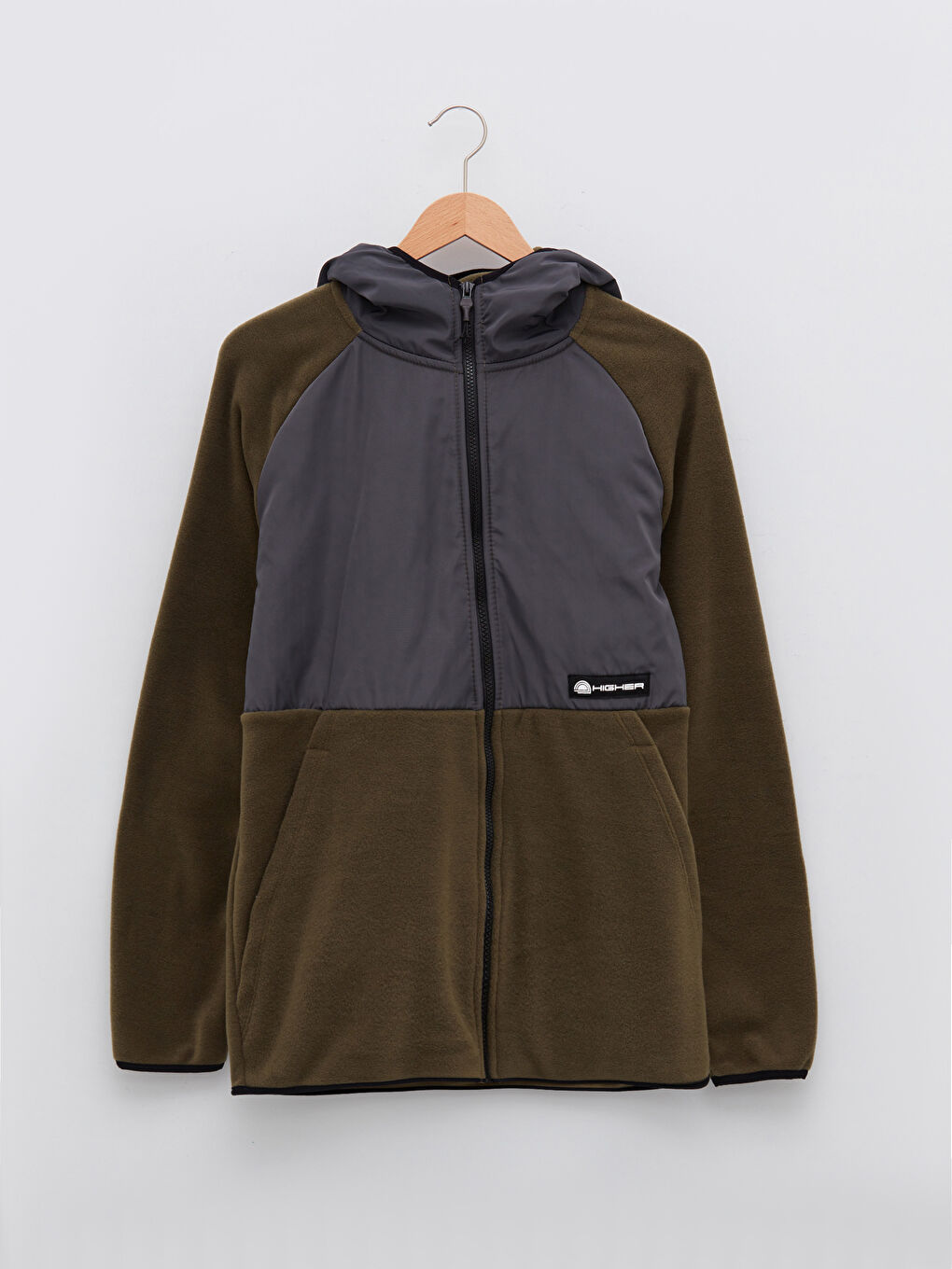 Haki Standart Kalıp Kapüşonlu Erkek Spor Hırka-5