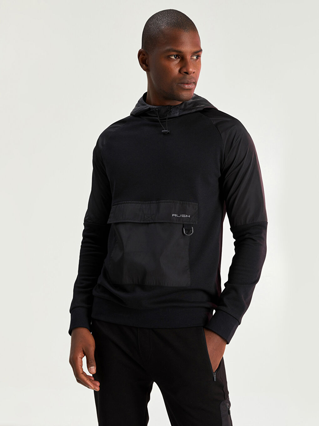 Siyah Uzun Kollu Erkek Spor Hoodie-1