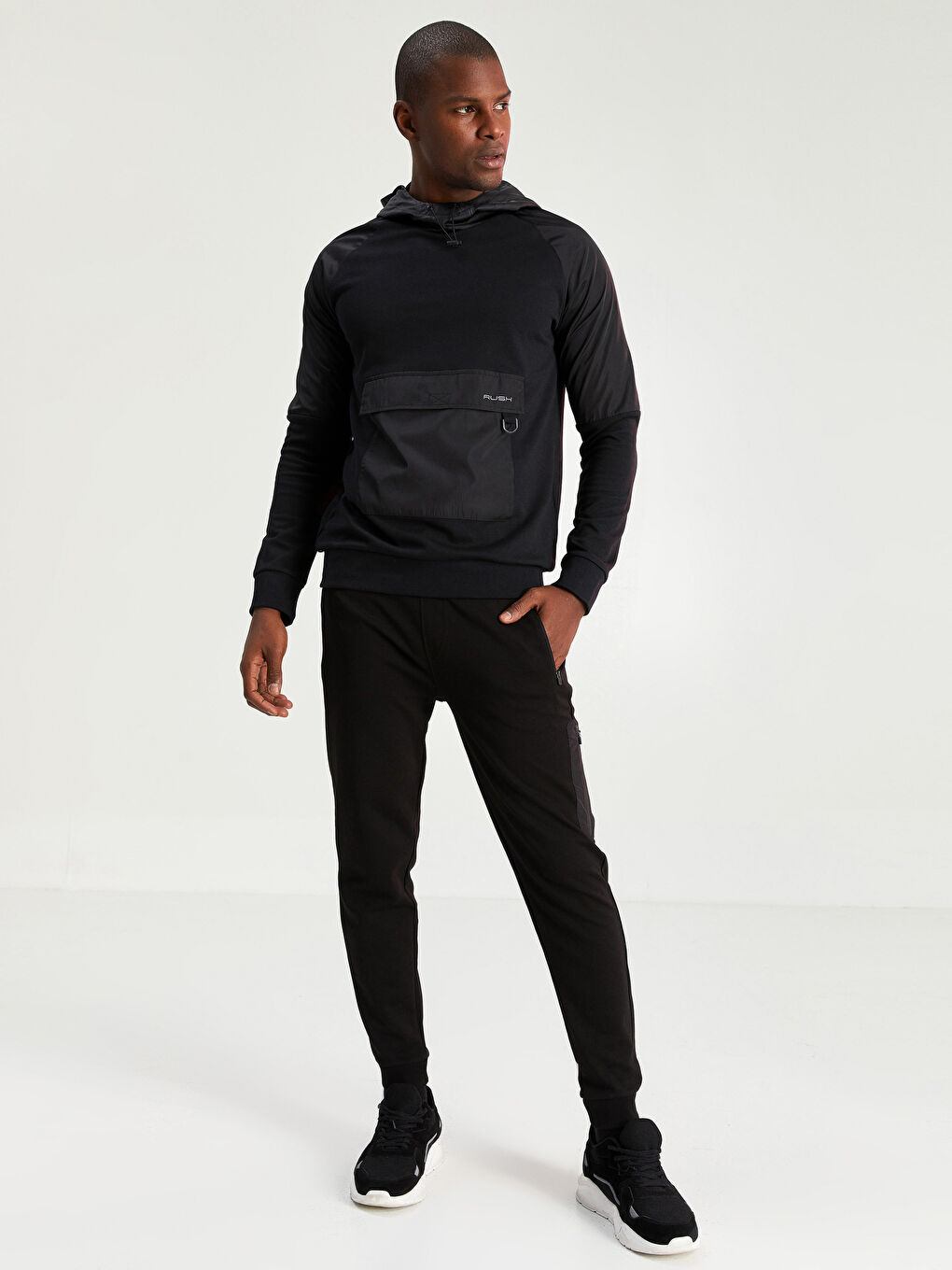 Siyah Uzun Kollu Erkek Spor Hoodie-2