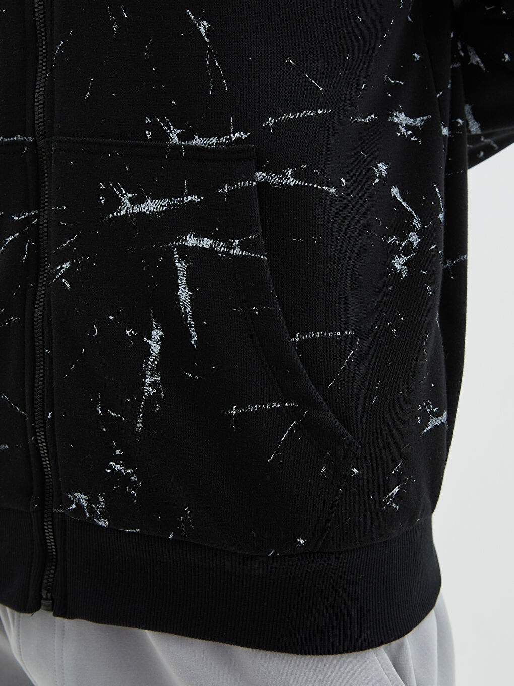 Siyah Kapüşonlu Uzun Kollu Erkek Fermuarlı Sweatshirt-2