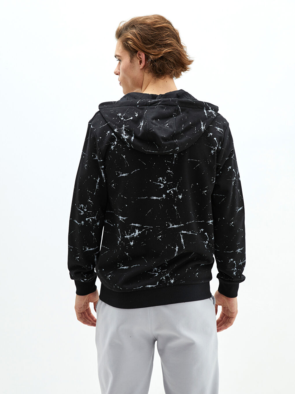 Siyah Kapüşonlu Uzun Kollu Erkek Fermuarlı Sweatshirt-4