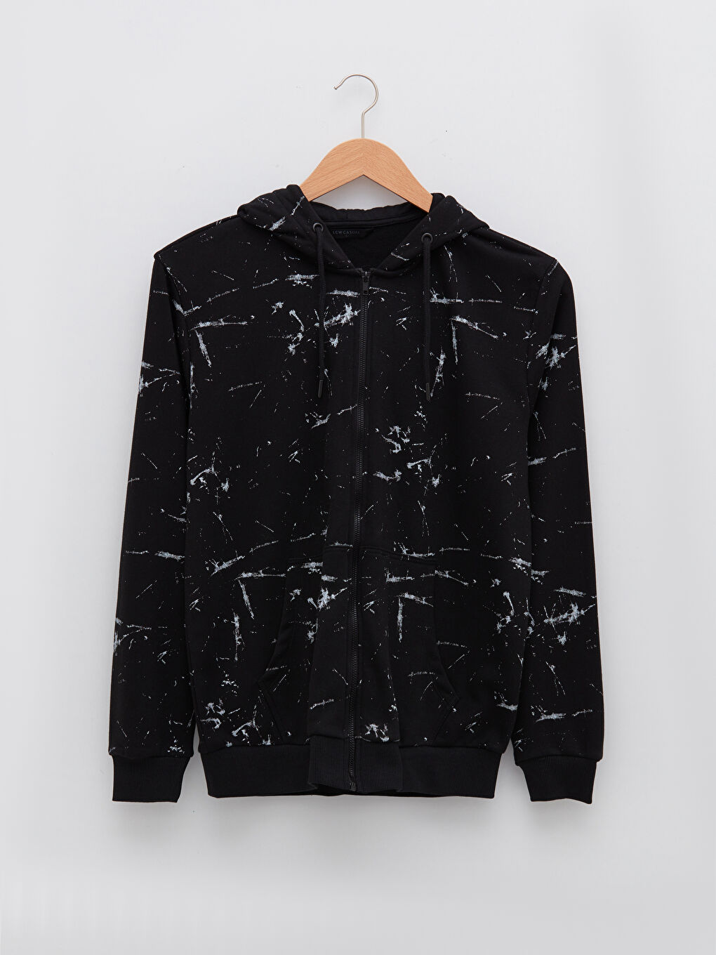 Siyah Kapüşonlu Uzun Kollu Erkek Fermuarlı Sweatshirt-5