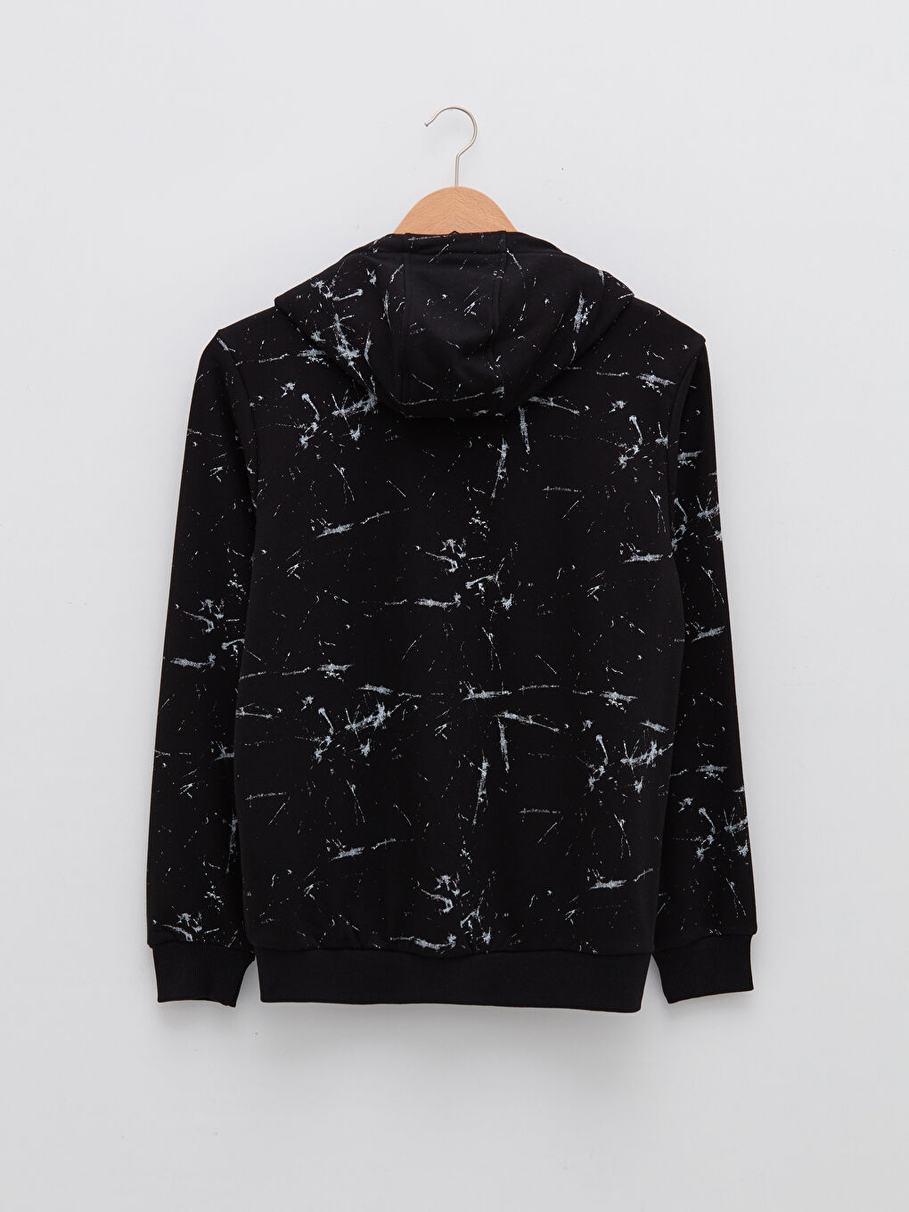 Siyah Kapüşonlu Uzun Kollu Erkek Fermuarlı Sweatshirt-6