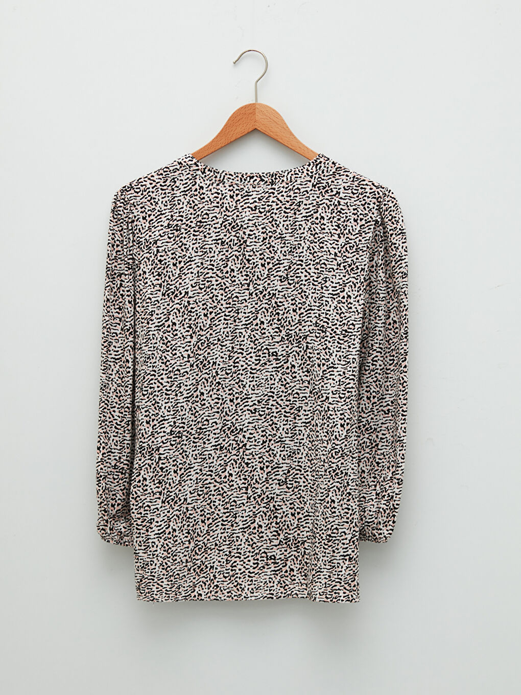 Ekru Bağlamalı Yaka Desenli Uzun Kollu Viskon Kadın Bluz-6