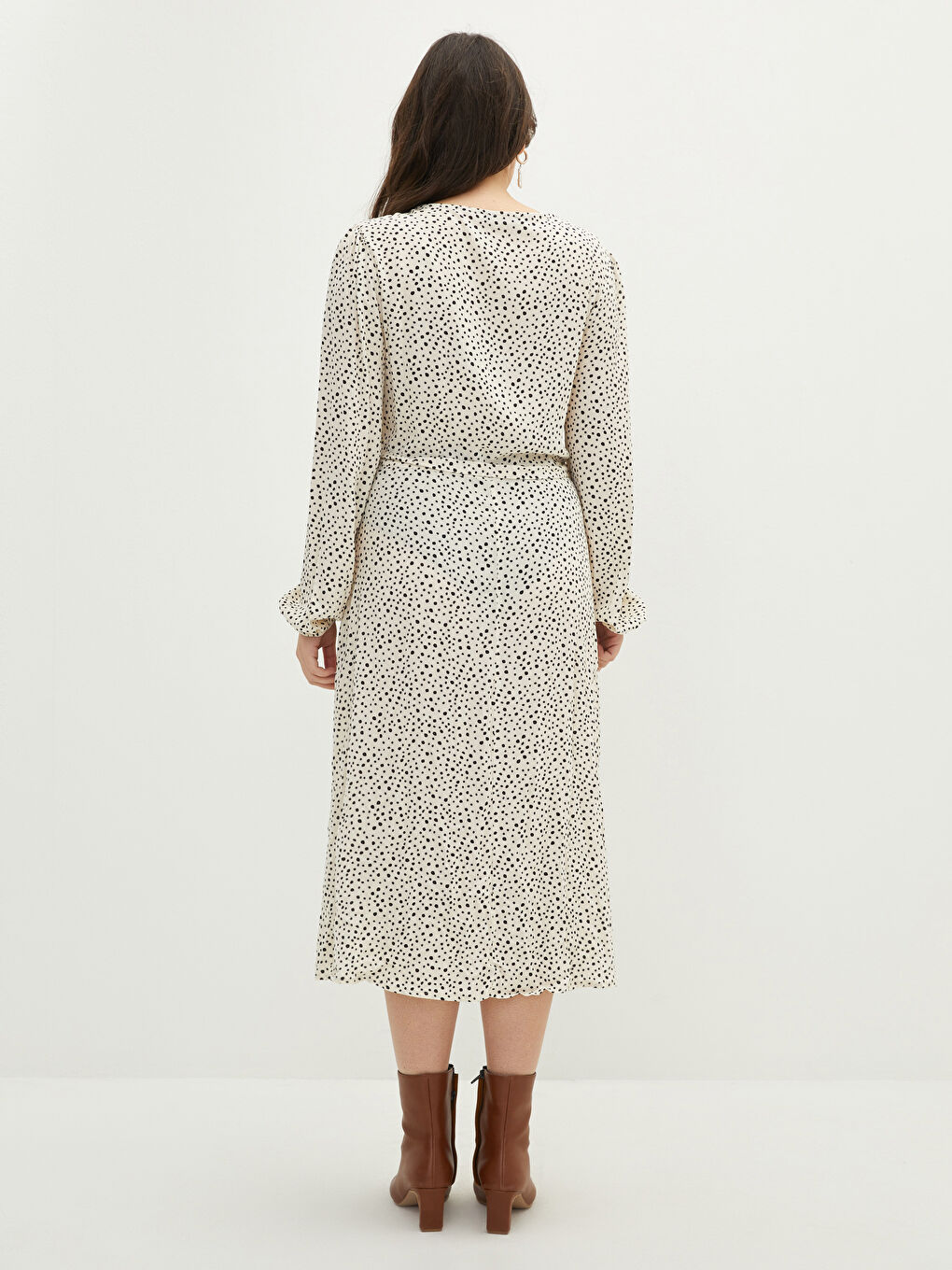 LC WAIKIKI Large Size Double Breasted Collar Patterned Long Sleeve Viscose Women's Dress -W1IK52Z8-LQB