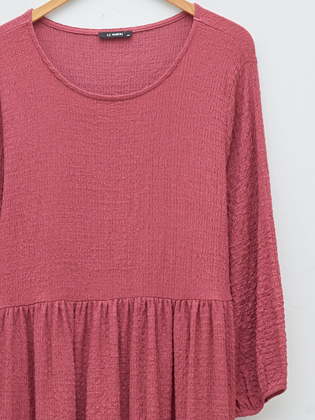 فستان نسائي مقاس كبير بياقة دائرية وأكمام طويلة عادي-10