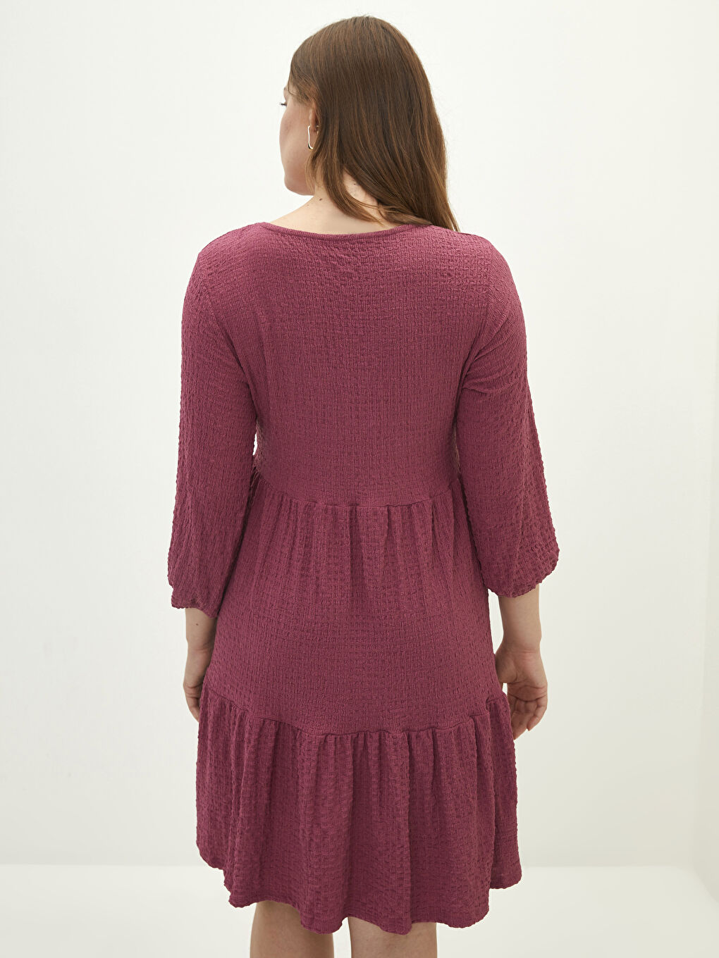 فستان نسائي مقاس كبير بياقة دائرية وأكمام طويلة عادي-6