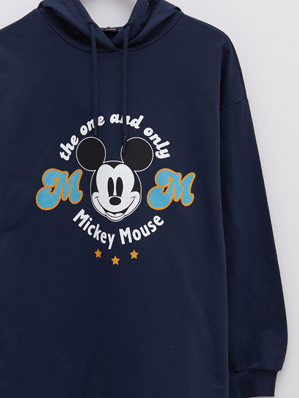 LC WAIKIKI Koyu Lacivert Büyük Beden Kapüşonlu Mickey Mouse Baskılı Uzun Kollu Kadın Elbise - 6