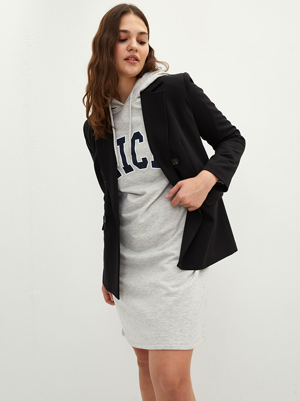 Plus Size Hooded Letter Printed Long Sleeve Women's Dress -W1IK58Z8-CT3