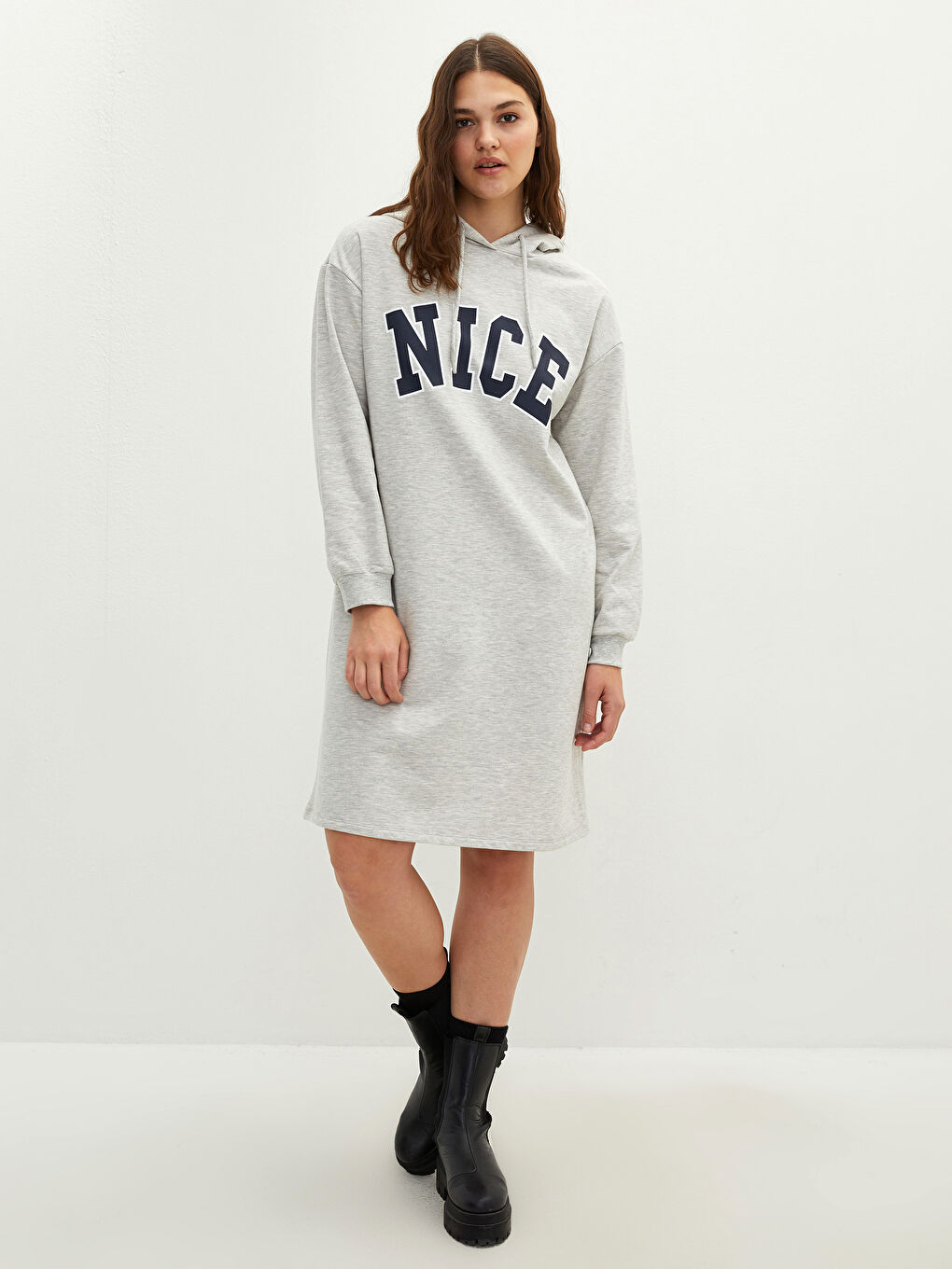 Plus Size Hooded Letter Printed Long Sleeve Women's Dress -W1IK58Z8-CT3