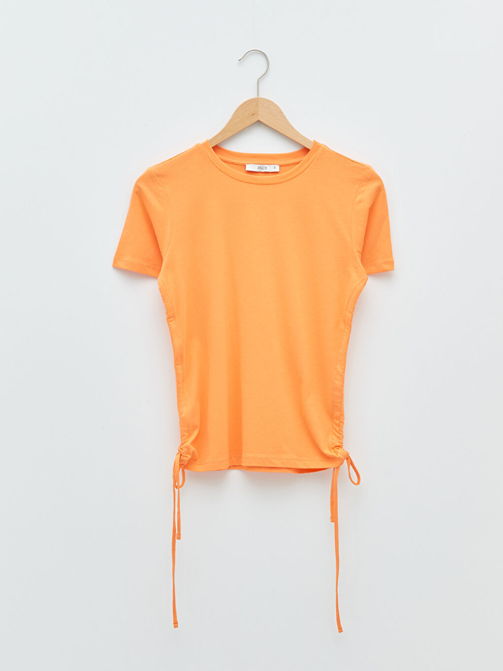 Turuncu Bisiklet Yaka Düz Kısa Kollu Kadın Crop-6