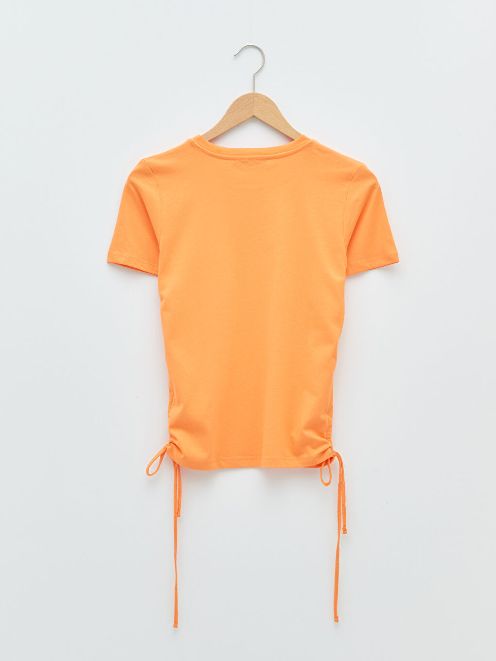 Turuncu Bisiklet Yaka Düz Kısa Kollu Kadın Crop-7