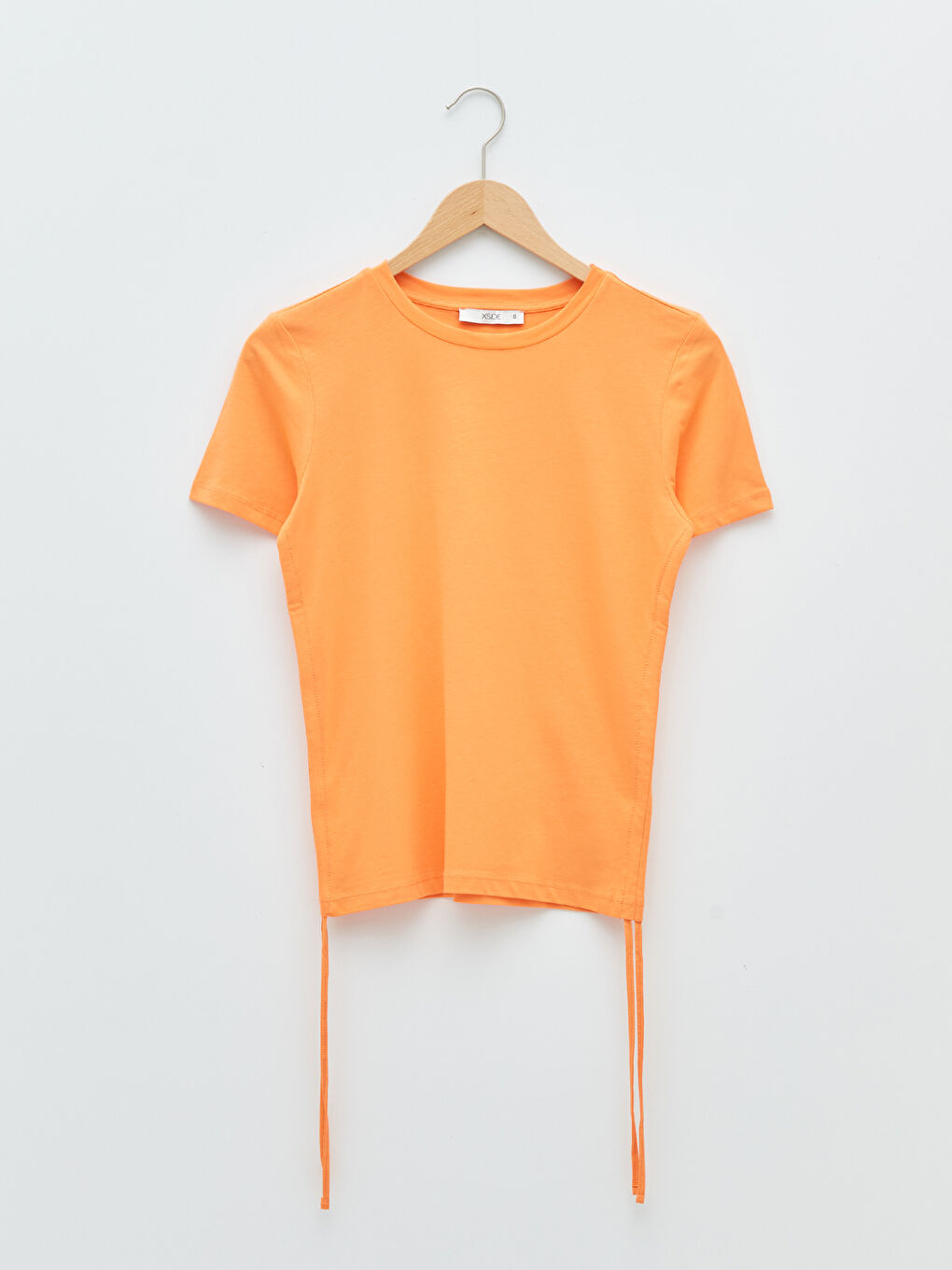 Turuncu Bisiklet Yaka Düz Kısa Kollu Kadın Crop-8