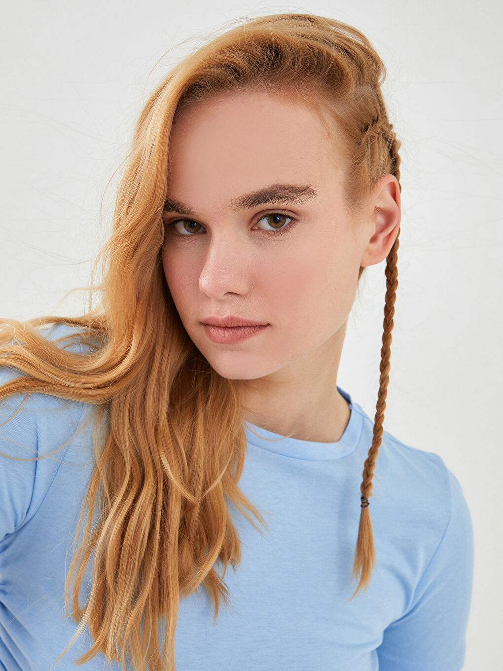 Lila Bisiklet Yaka Düz Kısa Kollu Kadın Crop-2