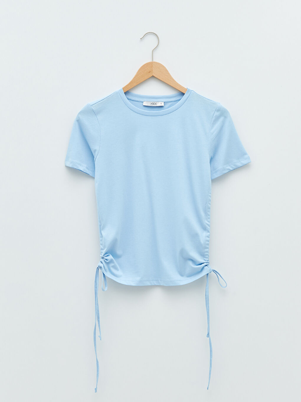 Lila Bisiklet Yaka Düz Kısa Kollu Kadın Crop-5