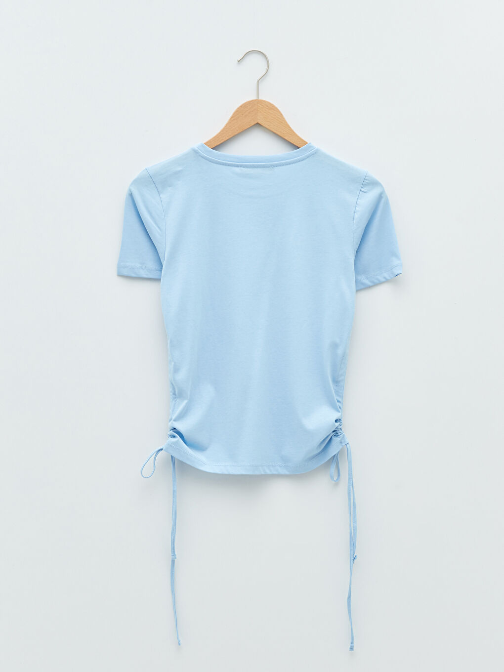 Lila Bisiklet Yaka Düz Kısa Kollu Kadın Crop-6