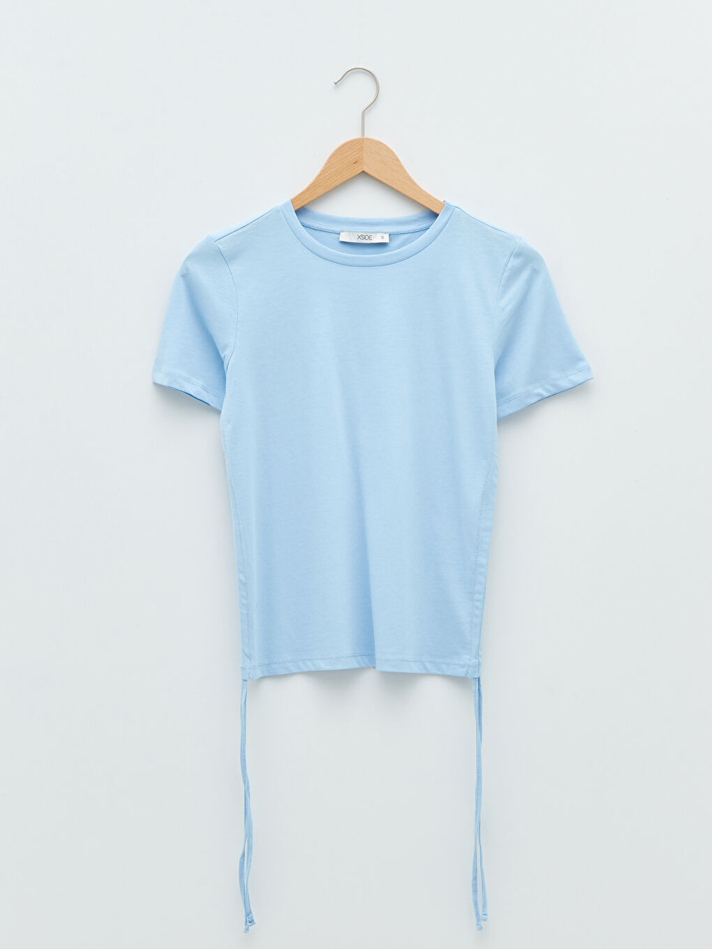 Lila Bisiklet Yaka Düz Kısa Kollu Kadın Crop-7