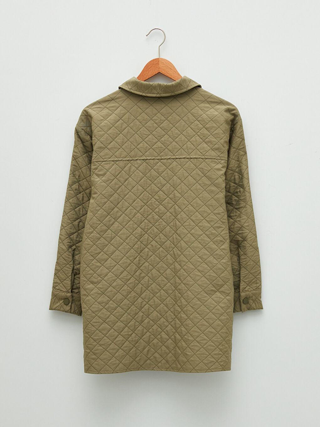 Haki Önden Çıt Çıt Kapamalı Kapitone Desenli Uzun Kollu Kadın Mont-7