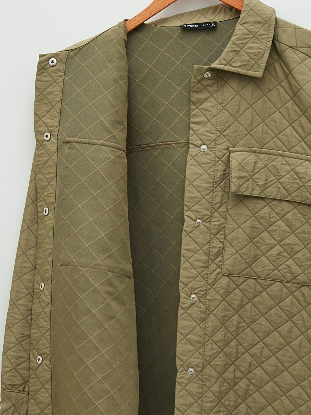 Haki Önden Çıt Çıt Kapamalı Kapitone Desenli Uzun Kollu Kadın Mont-8