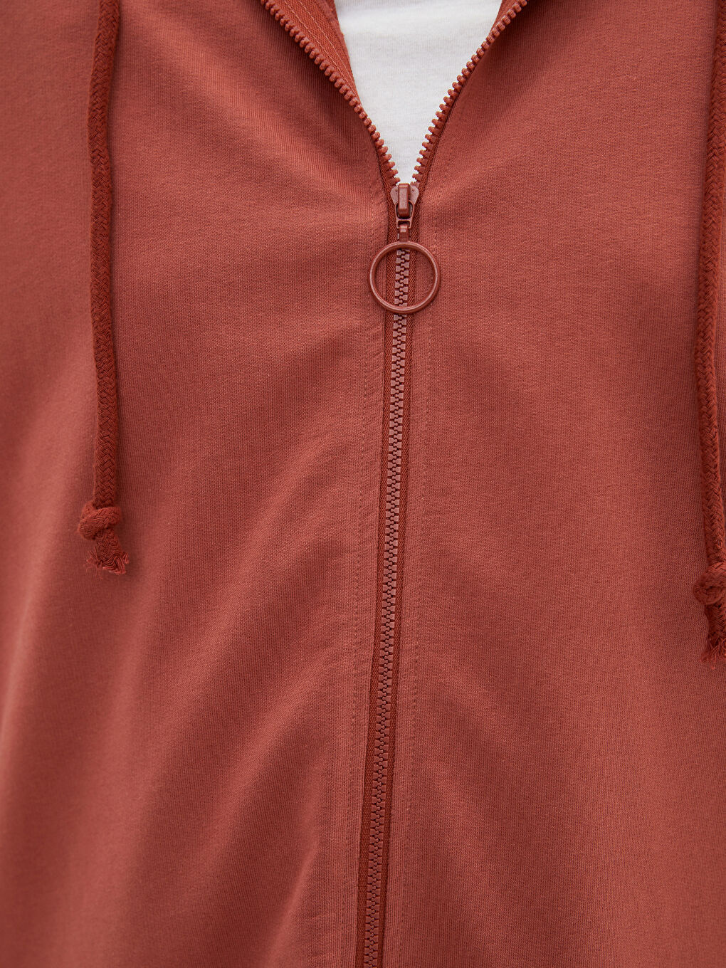 Kırmızı Kapüşonlu Düz Uzun Kollu Kadın Hırka-2