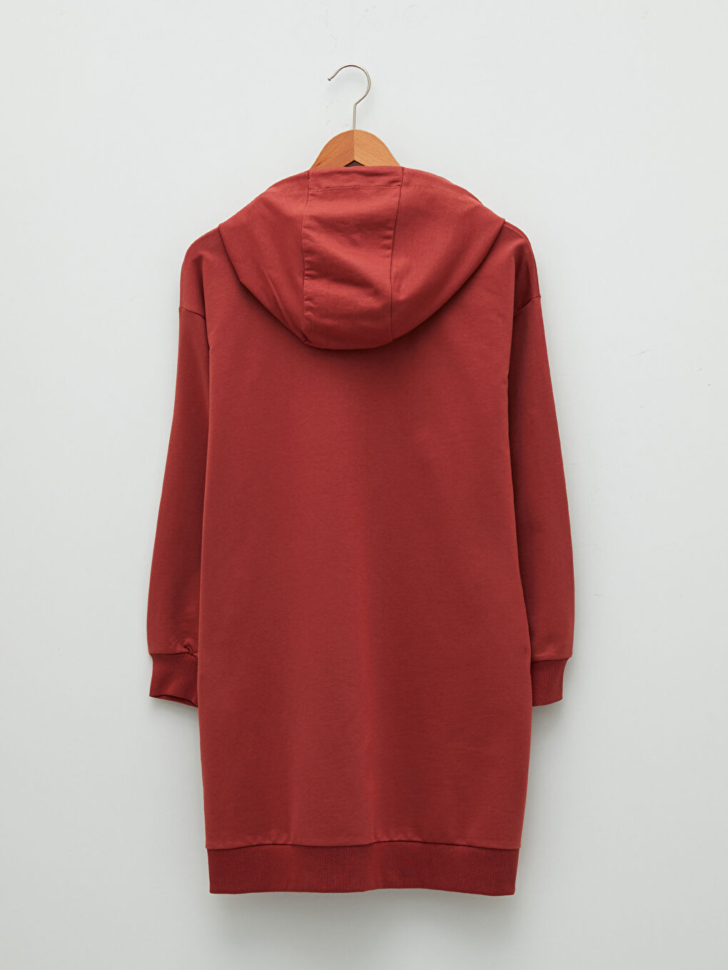 Kırmızı Kapüşonlu Düz Uzun Kollu Kadın Hırka-5