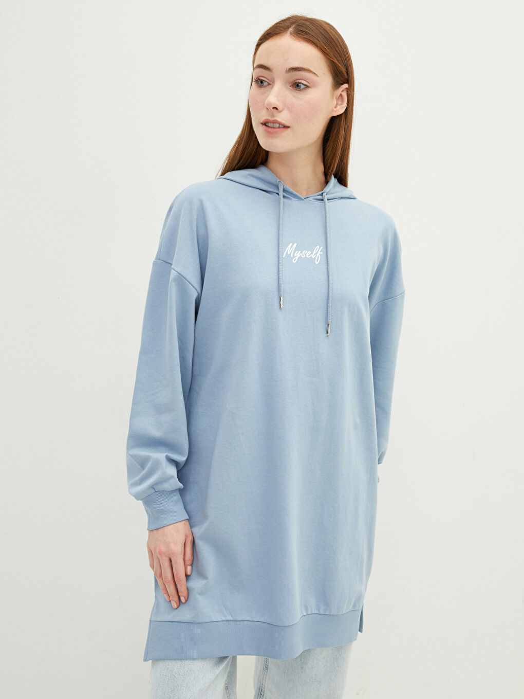 LCW Modest Hooded Slogan Printed Long Sleeve Women's Sweatshirt Tunic -W1IL02Z8-S0M