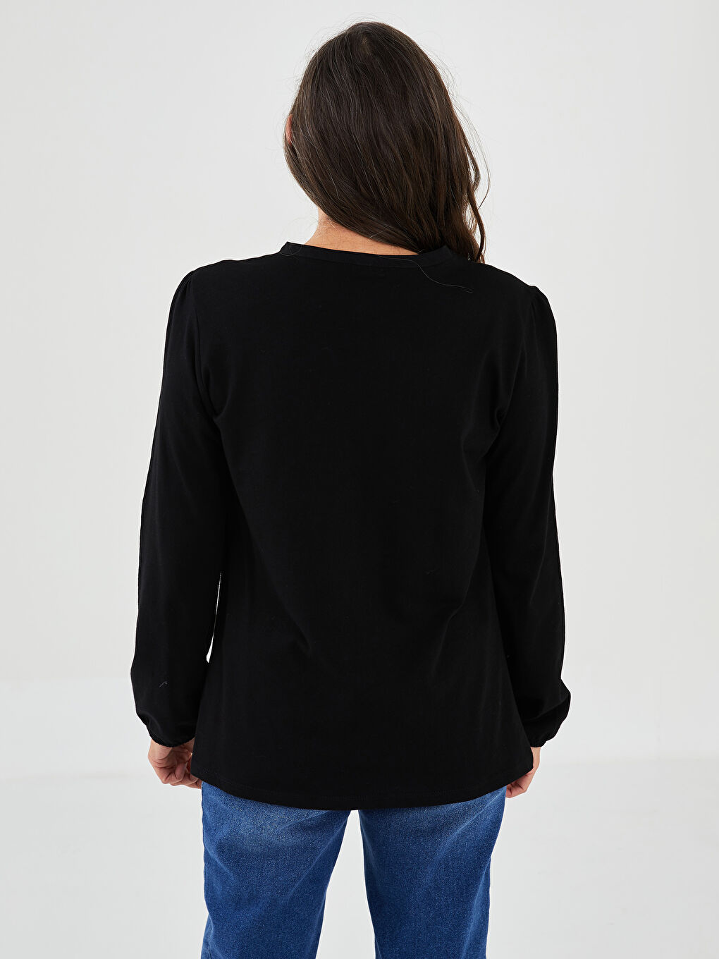 Crew Neck Embroidered Long Sleeve Cotton Women's Blouse-5