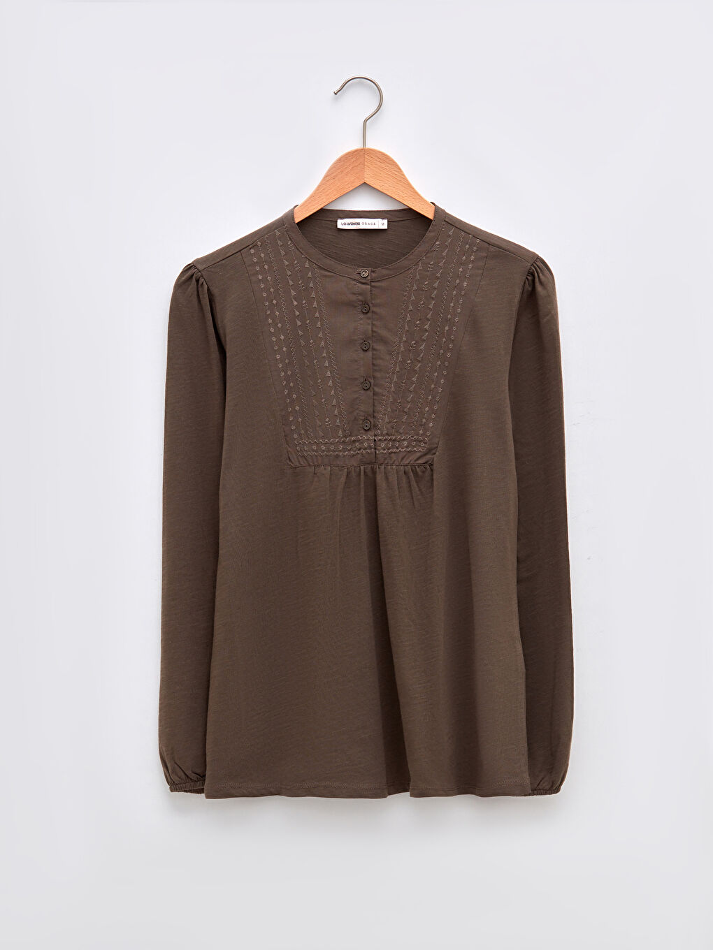 بلوزة قطن كم طويل مطرزة بياقة دائرية للسيدات-5