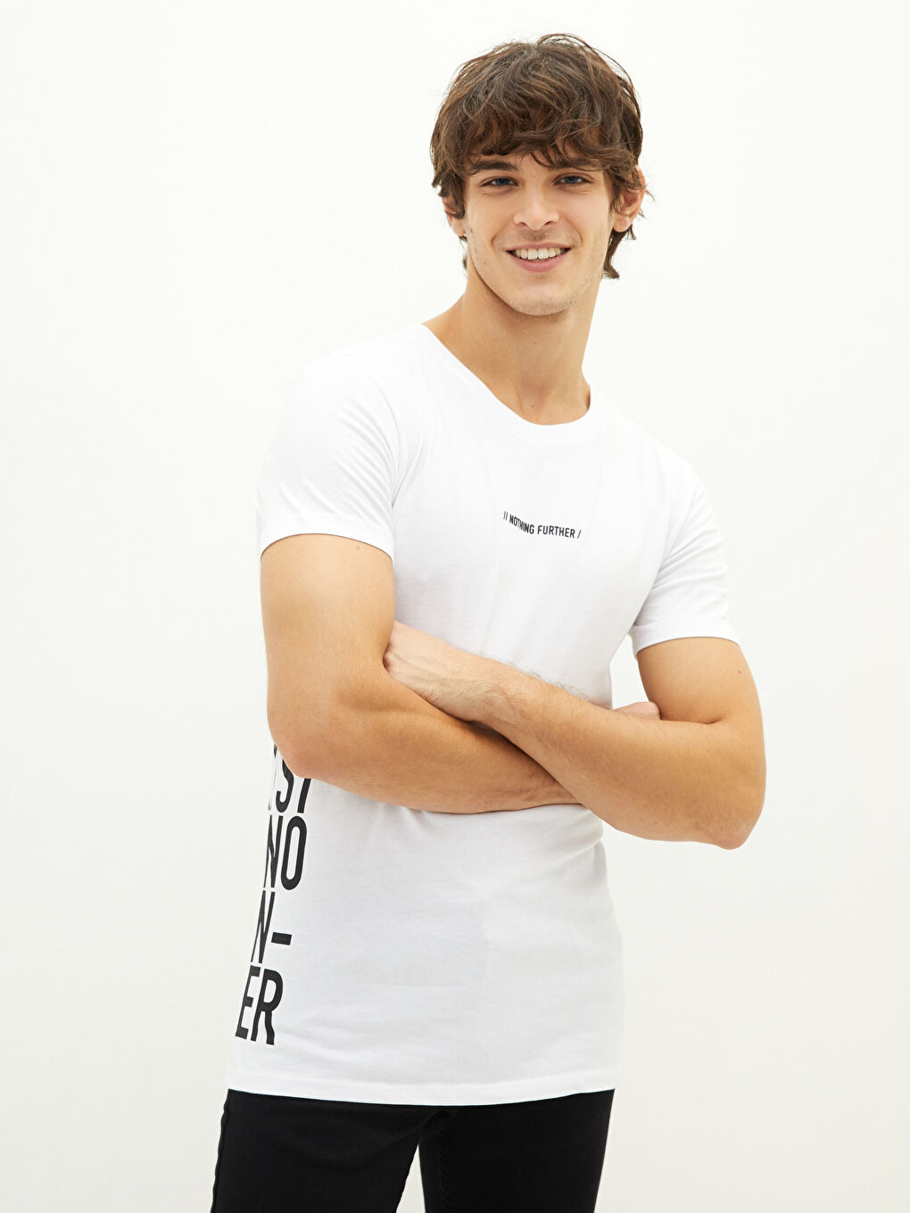 Beyaz Oversize Bisiklet Yaka Kısa Kollu Baskılı Penye Erkek Tişört