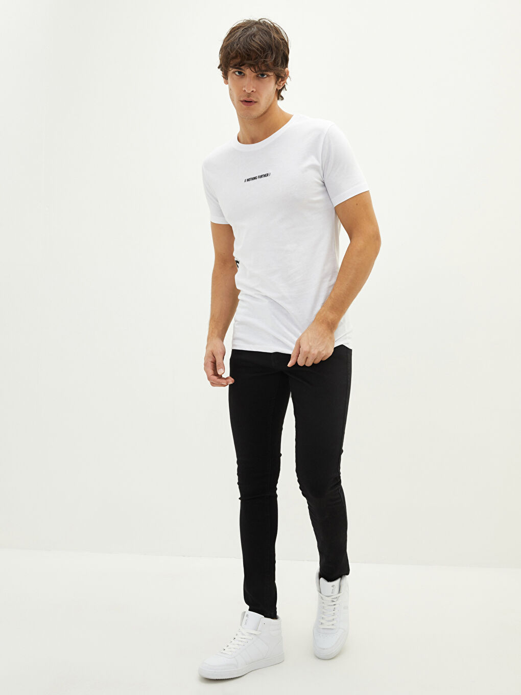 Beyaz Oversize Bisiklet Yaka Kısa Kollu Baskılı Penye Erkek Tişört-2