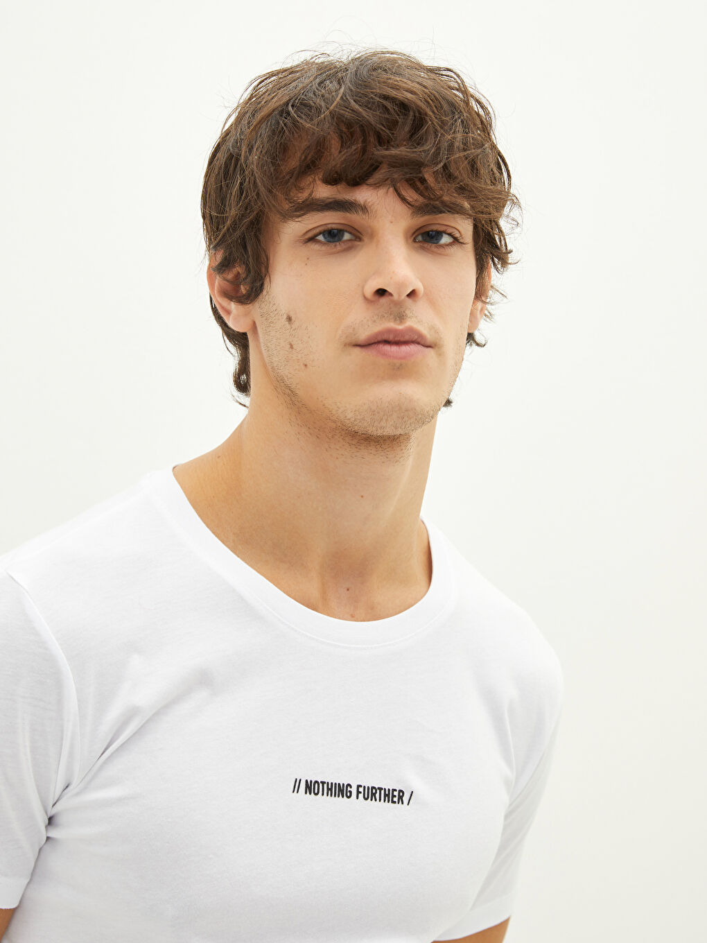 Beyaz Oversize Bisiklet Yaka Kısa Kollu Baskılı Penye Erkek Tişört-3