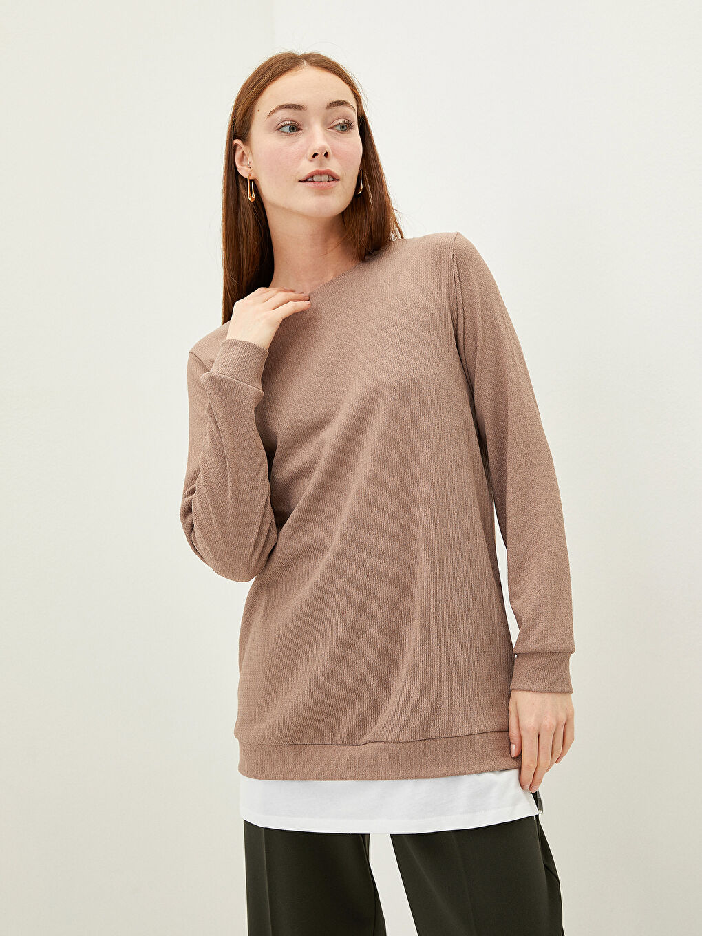 LCWAIKIKI Basic Crew Neck Plain Long Sleeve Women's Tunic -W1IL23Z8-GUH