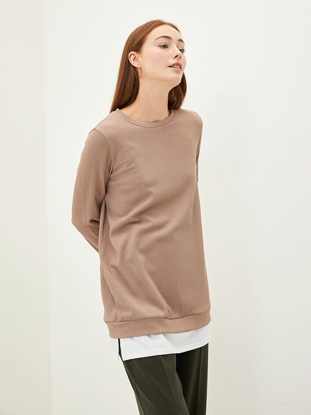 LCWAIKIKI Basic Crew Neck Plain Long Sleeve Women's Tunic -W1IL23Z8-GUH