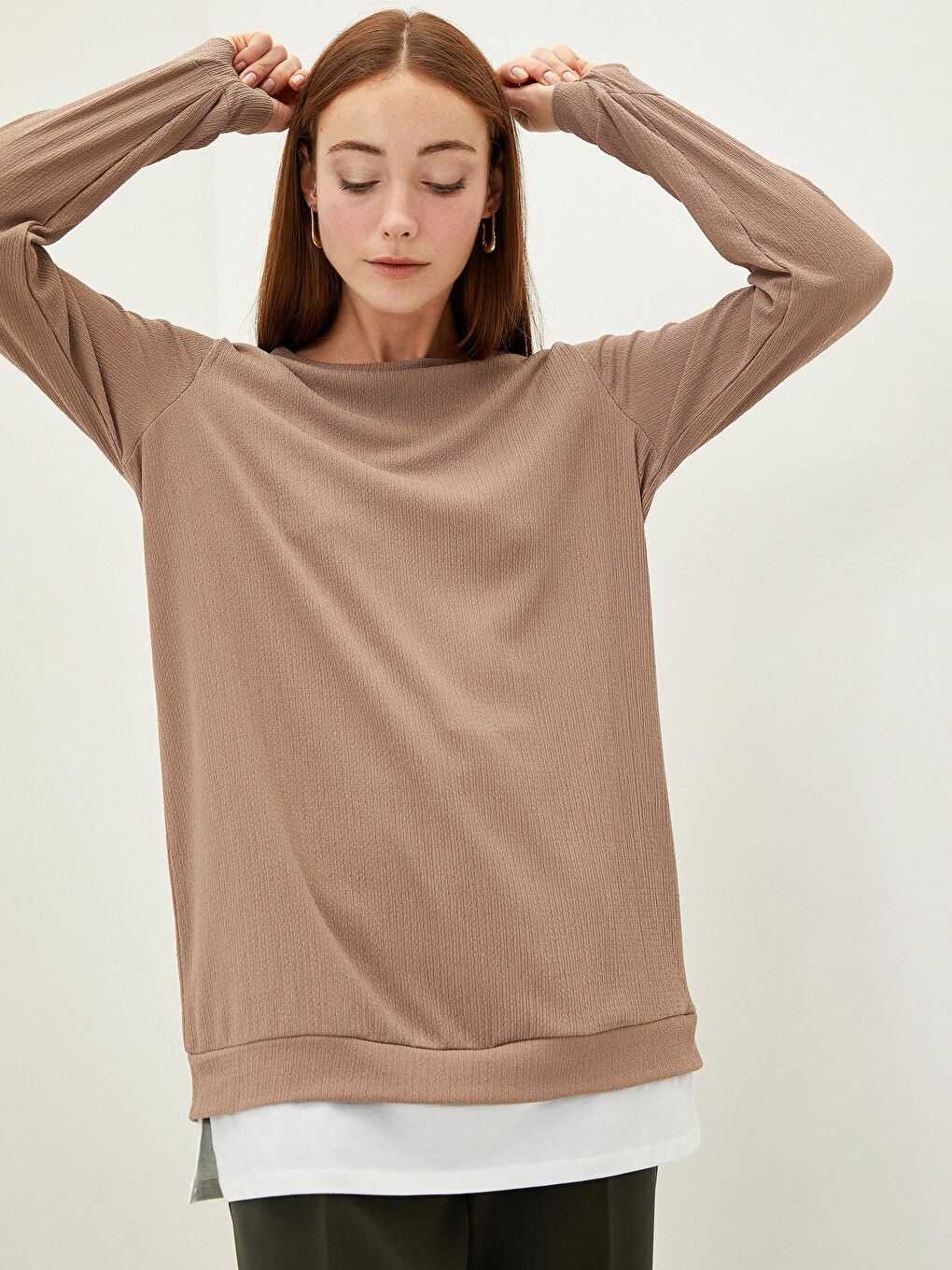 LCWAIKIKI Basic Crew Neck Plain Long Sleeve Women's Tunic -W1IL23Z8-GUH
