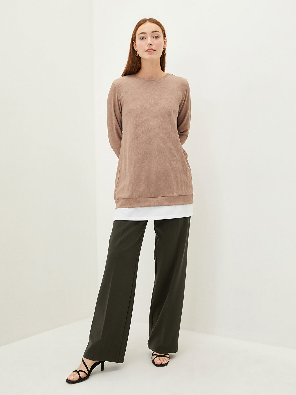LCWAIKIKI Basic Crew Neck Plain Long Sleeve Women's Tunic -W1IL23Z8-GUH
