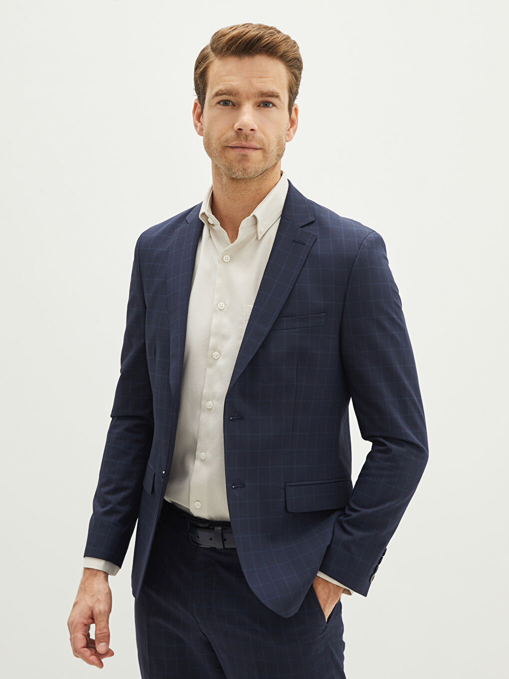 Lacivert Dar Kalıp Erkek Blazer Ceket-1