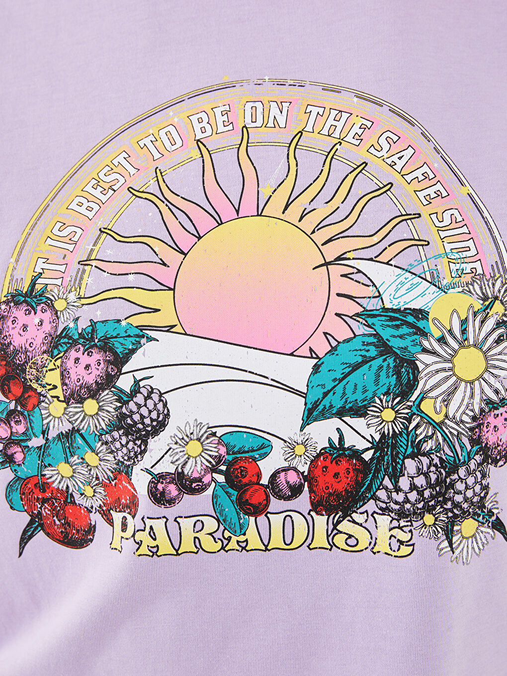 Lila Bisiklet Yaka Baskılı Kısa Kollu Pamuklu Crop Kadın Tişört-3