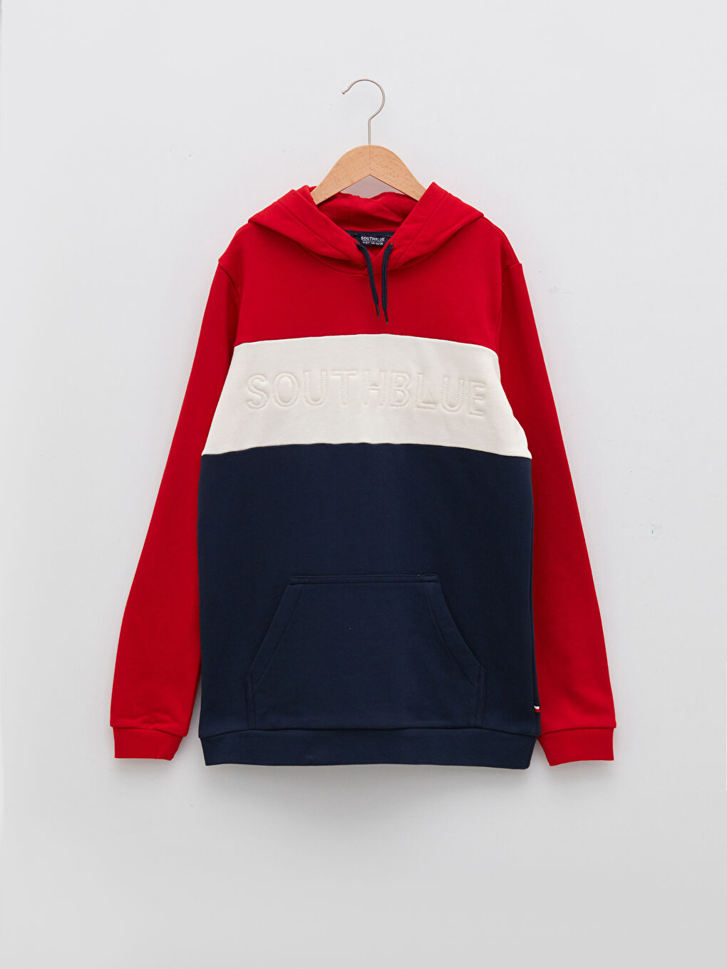 Kırmızı Kapüşonlu Renk Bloklu Uzun Kollu Erkek Çocuk Sweatshirt